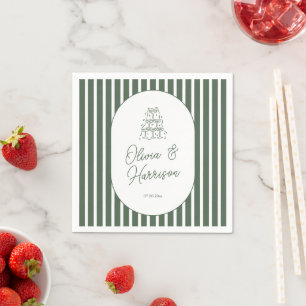 Dark Green Striped Preppy Cabana Wedding Napkins