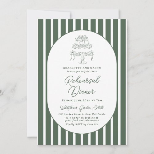 Dark Green Striped Preppy Rehearsal Dinner Invitation