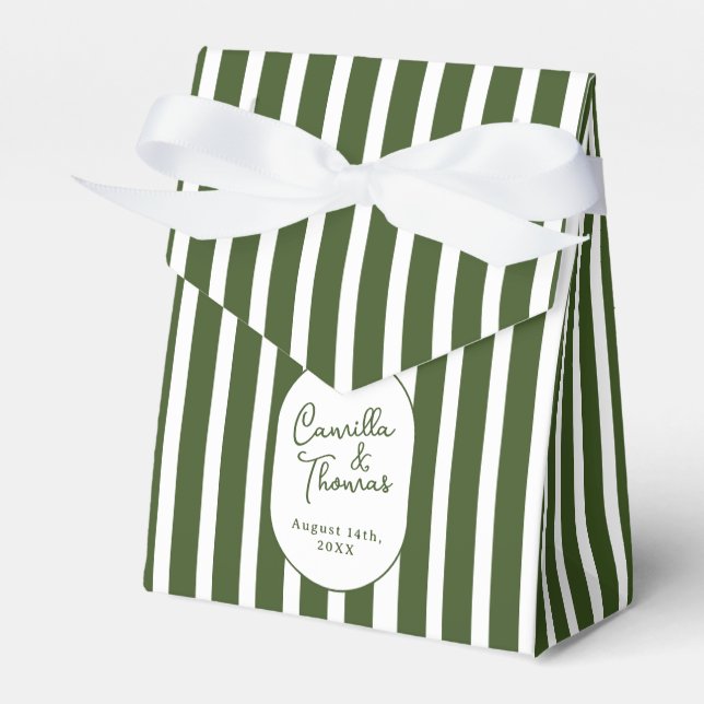 Dark Green Striped Wedding Favor Boxes (Front Side)