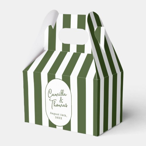 Dark Green Striped Wedding Favor Boxes