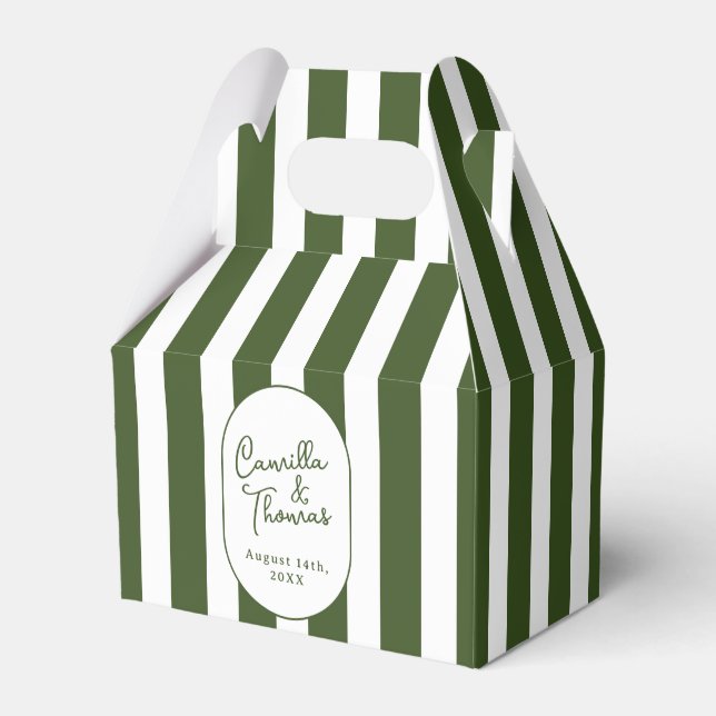 Dark Green Striped Wedding Favor Boxes (Front Side)