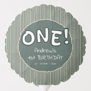 Dark Green Stripes 1st Birthday Balloon