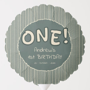 Dark Green Stripes 1st Birthday Balloon