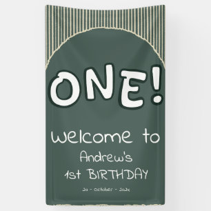 Dark Green Stripes 1st Birthday Banner