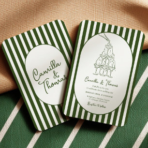 Dark Green Stripes Wedding Invitation