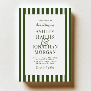 Dark Green Stripes Wedding Invitation