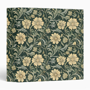 Dark green stylized yellow flowers pattern 3 ring binder