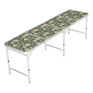 Dark green stylized yellow flowers pattern beer pong table