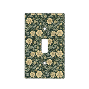 Dark green stylized yellow flowers pattern light switch cover