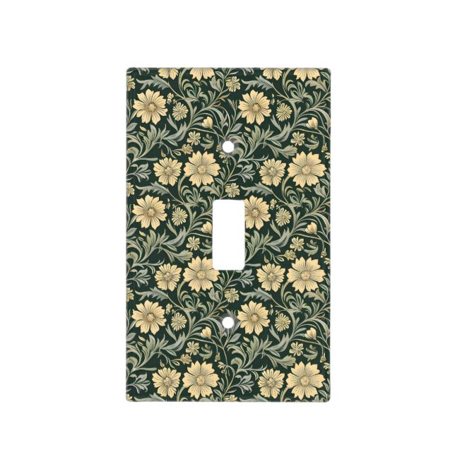Dark green stylized yellow flowers  pattern  light switch cover (Front)