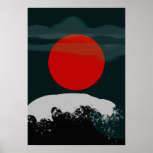 Dark green sunset with red sun