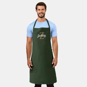 Dark Green Tan Monogram Personalized Apron