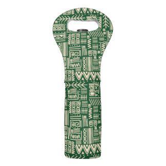 DARK GREEN & TAN TRIBAL PATTERNS WINE BAG