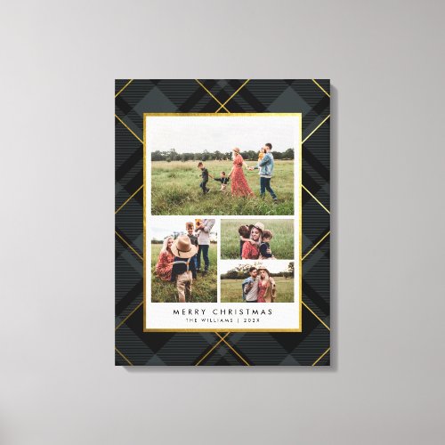 Dark Green Tartan Plaid 4 Photo Collage Christmas Canvas Print