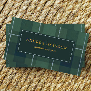 Dark Green Tartan Polo Plaid Check Vintage Business Card