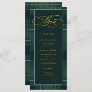 Dark Green Tartan Polo Plaid Check Vintage Wedding Menu