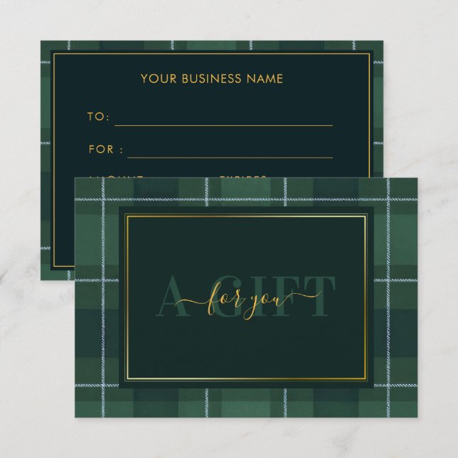 Dark Green Tartan Polo Plaid Gift Certificate (Front/Back)