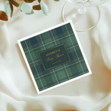 Dark Green Tartan Polo Plaid Vintage Baby Shower