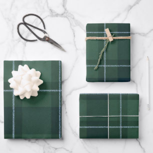 Dark Green Tartan Polo Plaid Vintage Christmas Wrapping Paper Sheets