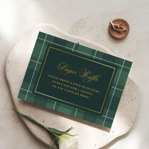 Dark Green Tartan Polo Plaid Vintage Diaper Raffle Enclosure Card