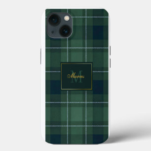 Dark Green Tartan Polo Plaid Vintage Monogram Name iPhone 13 Case