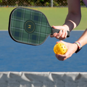 Dark Green Tartan Polo Plaid Vintage Monogram Pickleball Paddle