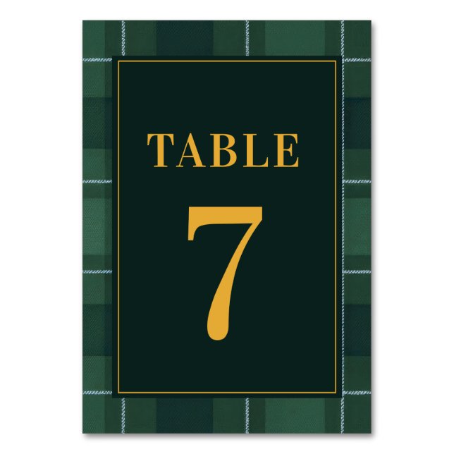 Dark Green Tartan Polo Plaid Vintage Table Number (Front)