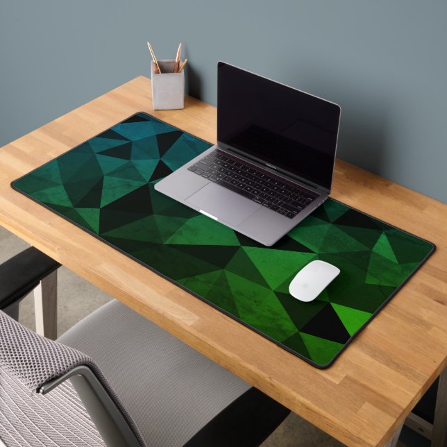 Dark green teal black geometric mesh pattern desk mat (Office 2)