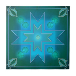 Dark Green Teal Geometric Kitchen or Bathroom Tile