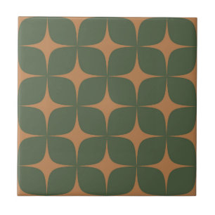 Dark Green & Terracotta Mid-Century Modern Vintage Ceramic Tile
