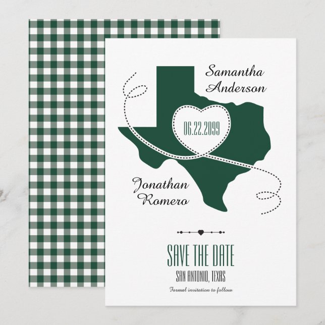 Dark Green Texas Curling Ribbon Save the Date (Front/Back)