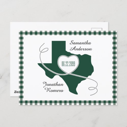 Dark Green Texas Curling Ribbon Save the Date Postcard