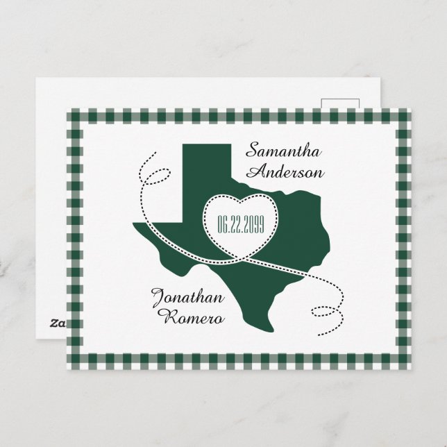 Dark Green Texas Curling Ribbon Save the Date Postcard (Front/Back)