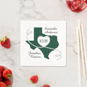 Dark Green Texas Curling Ribbon Wedding Date Napkins