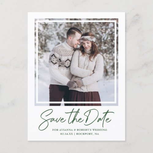 Dark Green Text and Photo Save the Date Announcement Postcard