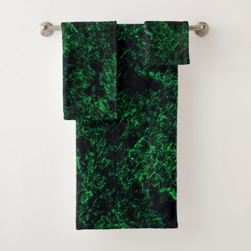 Dark green texture destroyed or corroded sponge bath towel set