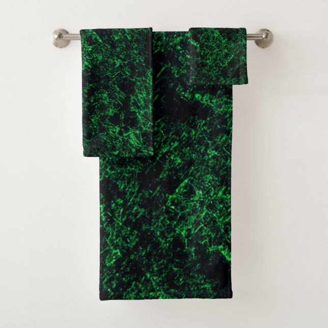 Dark green texture, destroyed or corroded sponge bath towel set (Insitu)