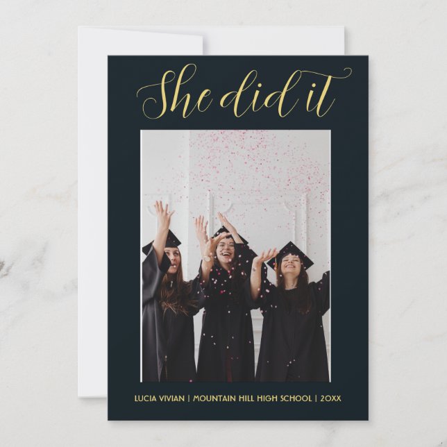 Dark Green Theme Typography Photo Graduation Invitation (Front)