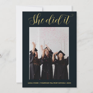 Dark Green Theme Typography Photo Graduation Invitation