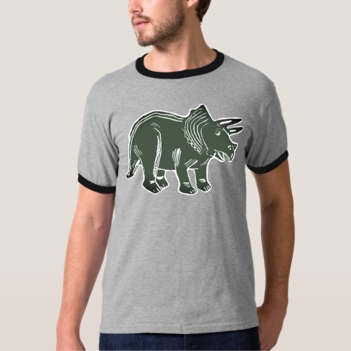 Dark Green Triceratops Mens Ringer T_Shirt