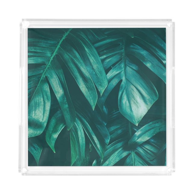 Dark green, tropical jungle foliage. acrylic tray (Front)