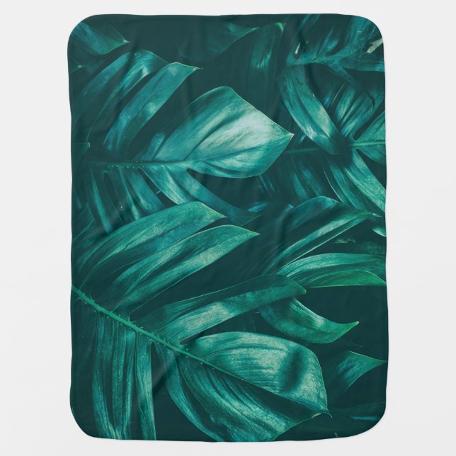 Dark green, tropical jungle foliage. baby blanket (Front)