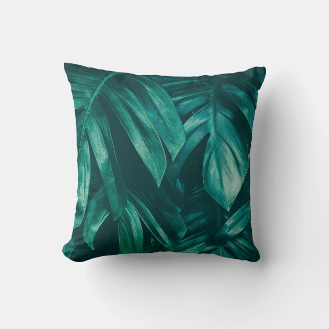 Dark green, tropical jungle foliage. throw pillow (Front)