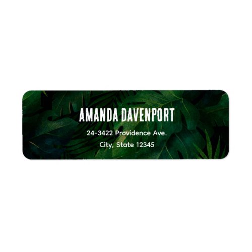 Dark Green Tropical Leaves Pattern Label