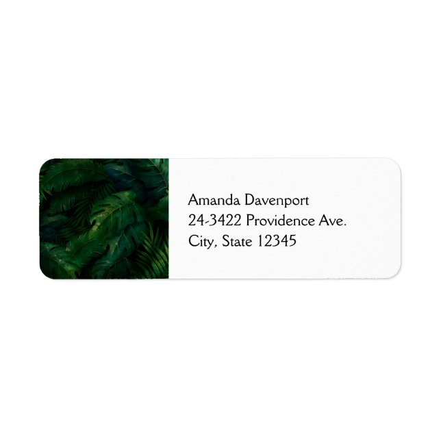 Dark Green Tropical Leaves Pattern Label (Front)