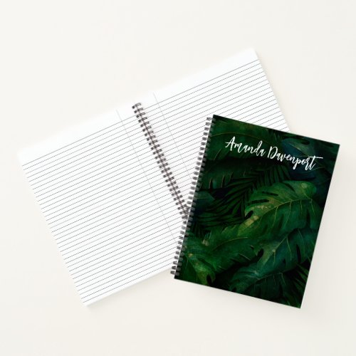 Dark Green Tropical Leaves Pattern Notebook