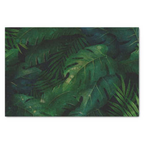 Dark Green Tropical Leaves Pattern Tissue Paper