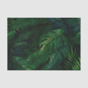 Dark Green Tropical Leaves Pattern Tissue Paper