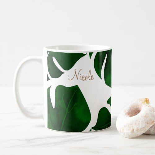 Dark Green Tropical Palm Leaves Summer Island Chic Coffee Mug