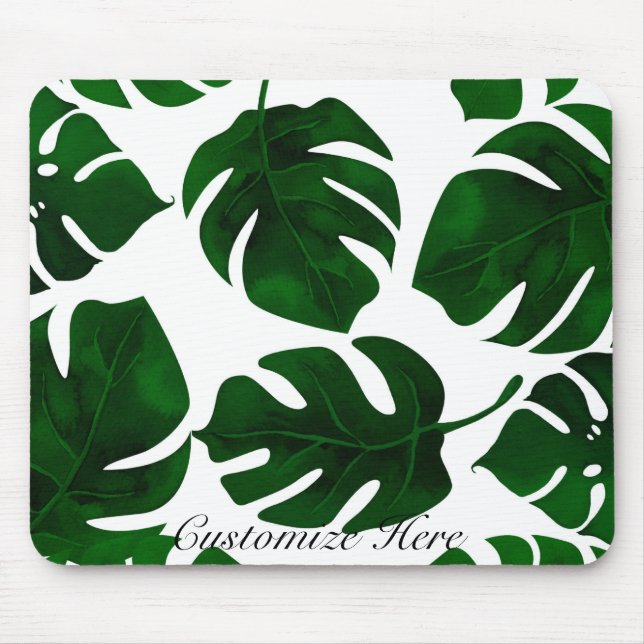 Dark Green Tropical Palm Leaves Summer Island Chic Mouse Pad (Front)